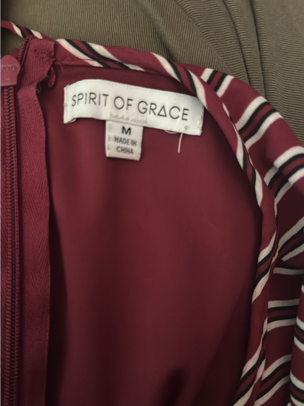 Spirit of Grace Burgundy Striped Ruched Midi High Low Dress Sz Medium - Picture 8 of 8